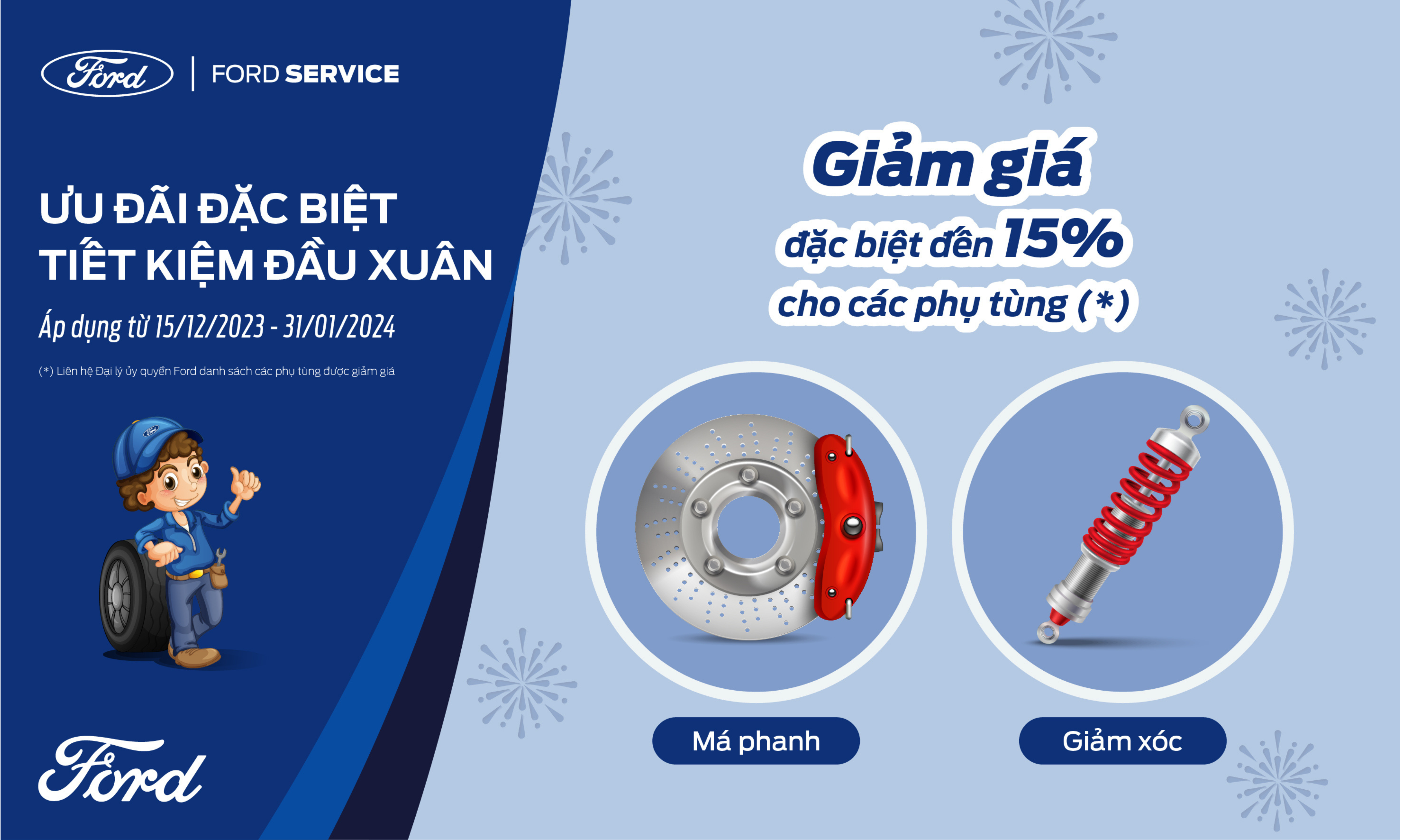 Giảm Giá 15% cho các Phụ tùng Má phanh và Hệ thống treo