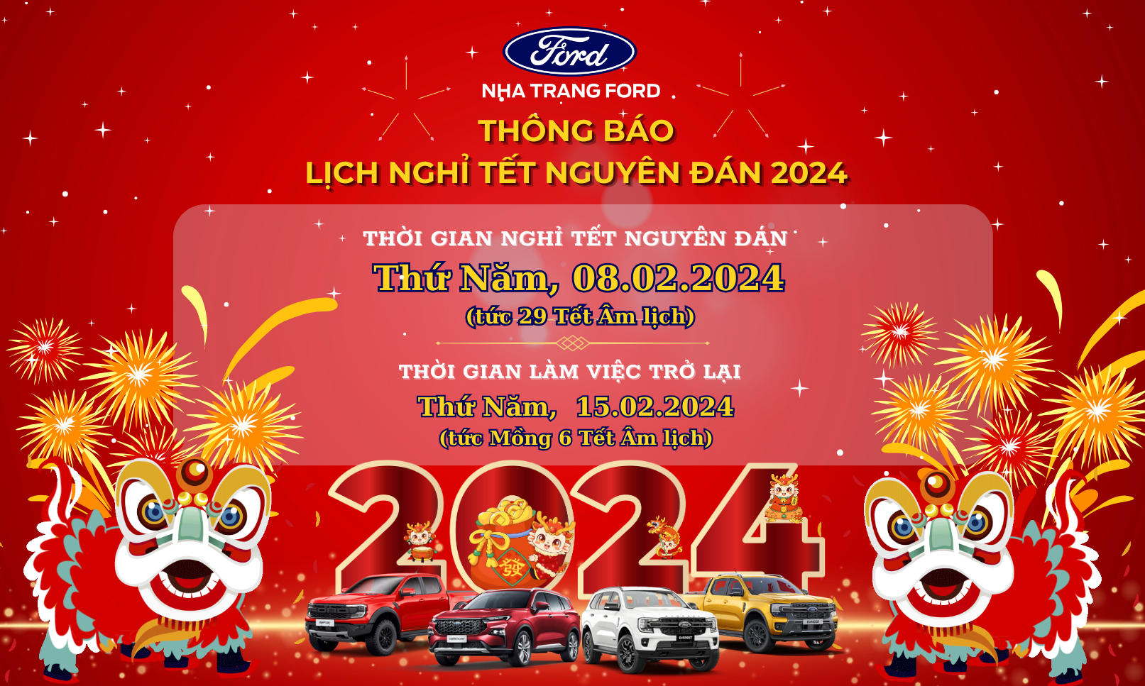 THÔNG BÁO LỊCH NGHỈ TẾT NGUYÊN ĐÁN 2024